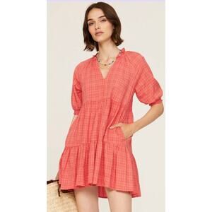 BB Dakota Coral Hustle and Glow Plaid Dress M